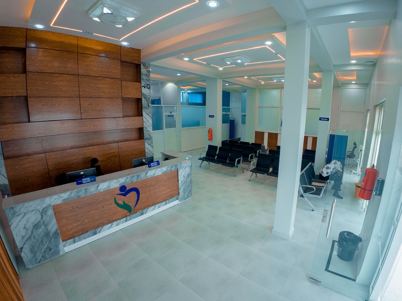 The reception and waiting area at MacWish Medical Centre, Mwanza